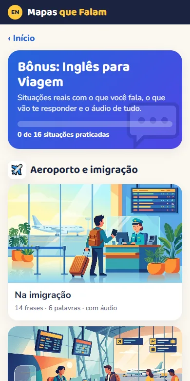 Tela do bônus Inglês para Viagem no app