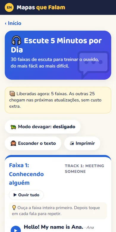 Tela do bônus Escute 5 Minutos por Dia no app